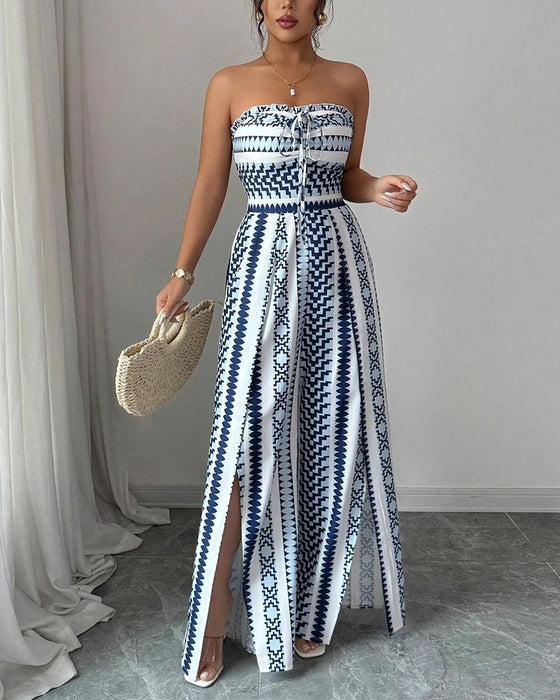 Jumpsuit Geometrisch Bandeau Schlitz Breites Bein
