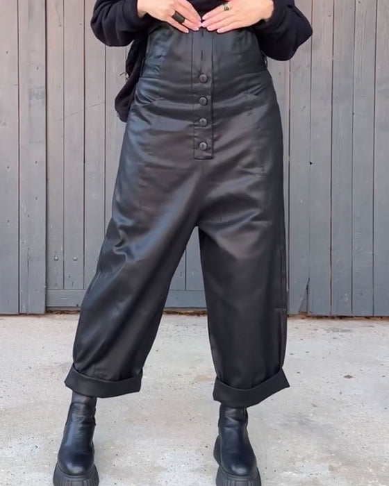 Hose Hohe Taille Weites Bein Aufgerollter Saum