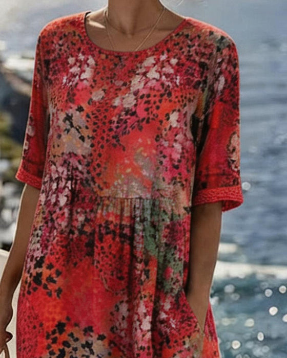 Kleid Tupfenprint Rundhalsausschnitt Lang