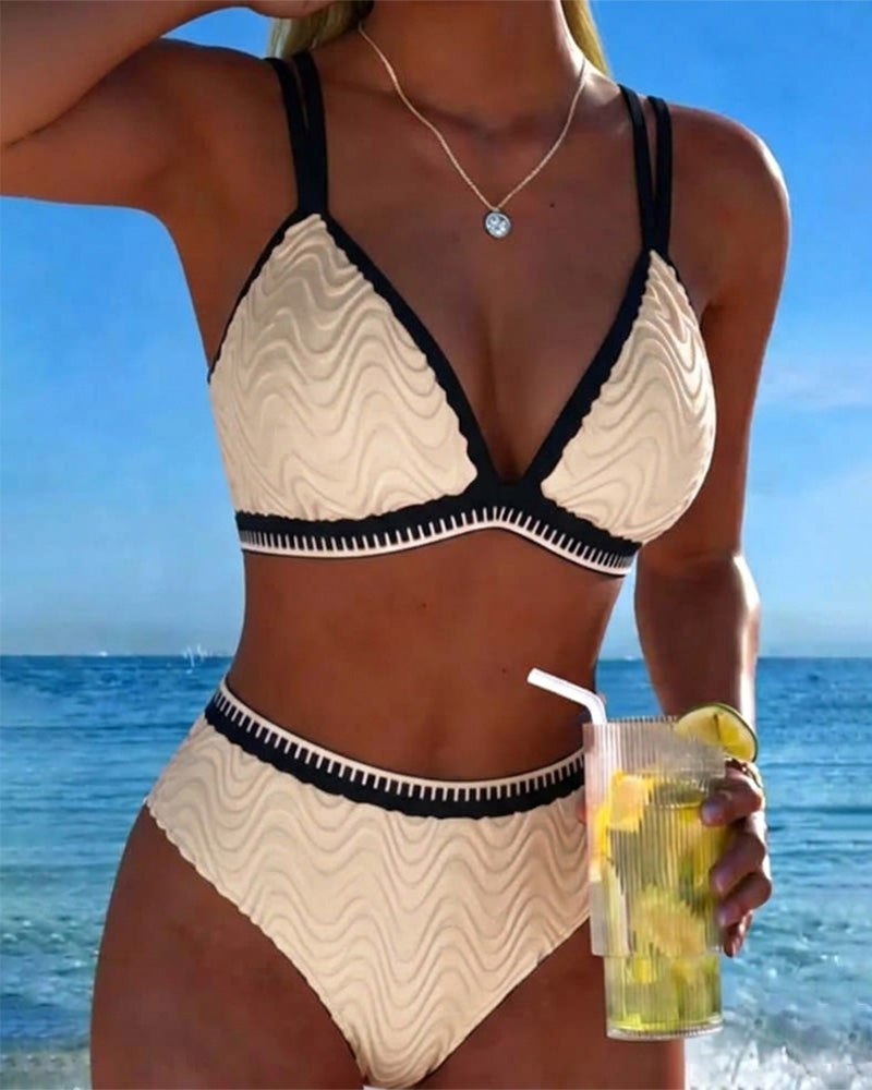Bikini Farbblock Doppelträger Strukturiert