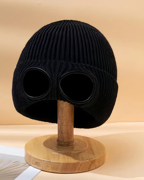 Unisex Einfarbige Goggle-Linsen-Design Beanie Mütze