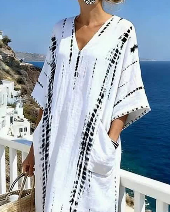 Kleid Bohemian Fließend Mit V-Ausschnitt
