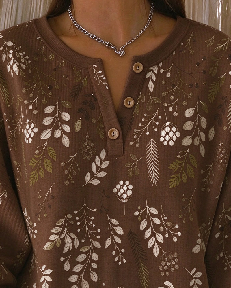 Sweatshirt Waffel Henry Kragen Blumenprint