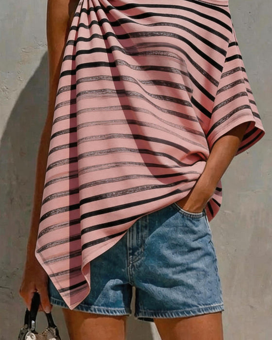 Bluse Gestreift Ein-Schulter Twist Knoten