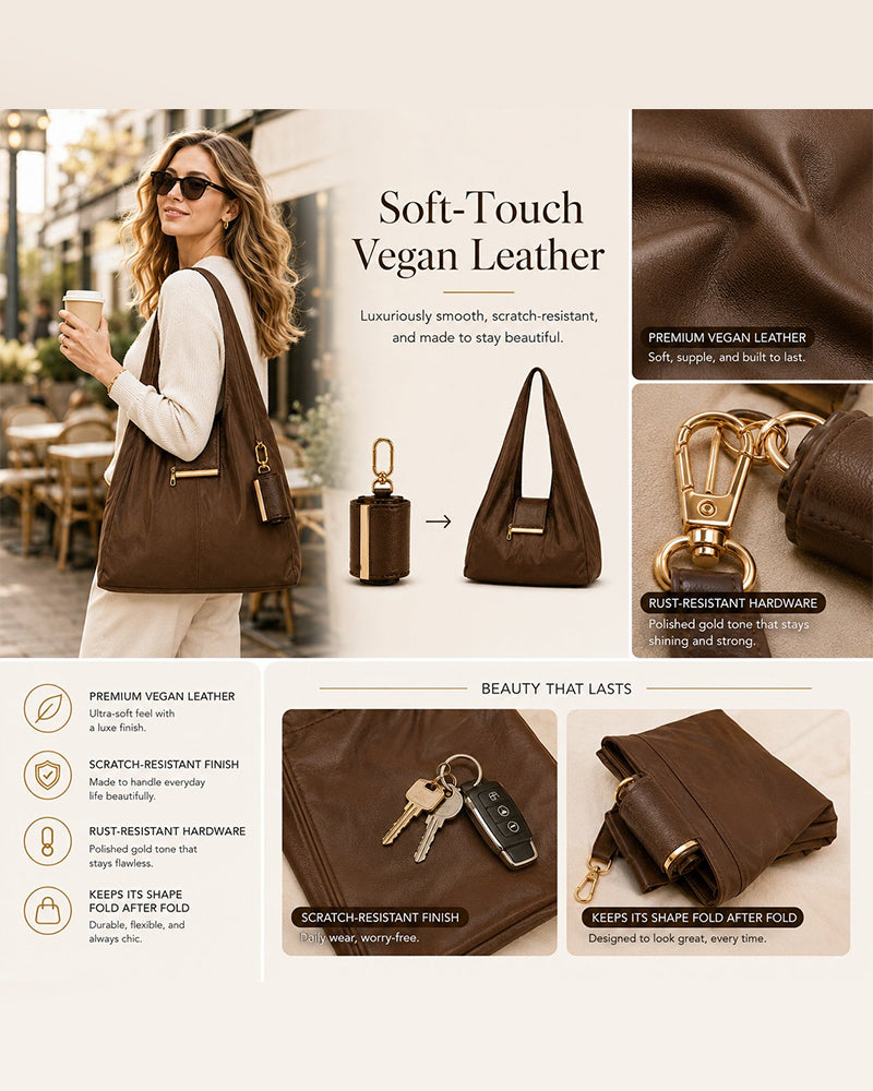 Verwandelbare Charm-Tasche – Stilvolle Vegane Leder Tote & Schlüsselanhänger-Charm