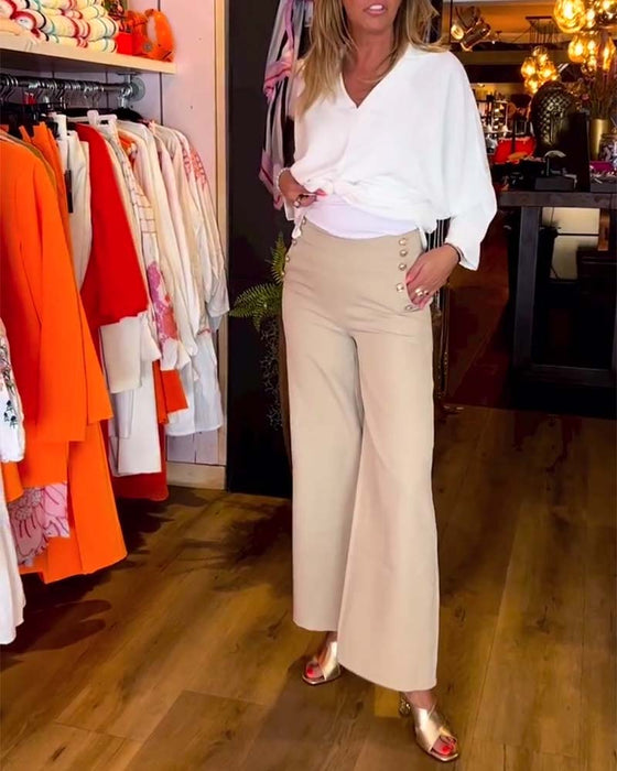 Unifarbene Bluse mit V-Ausschnitt