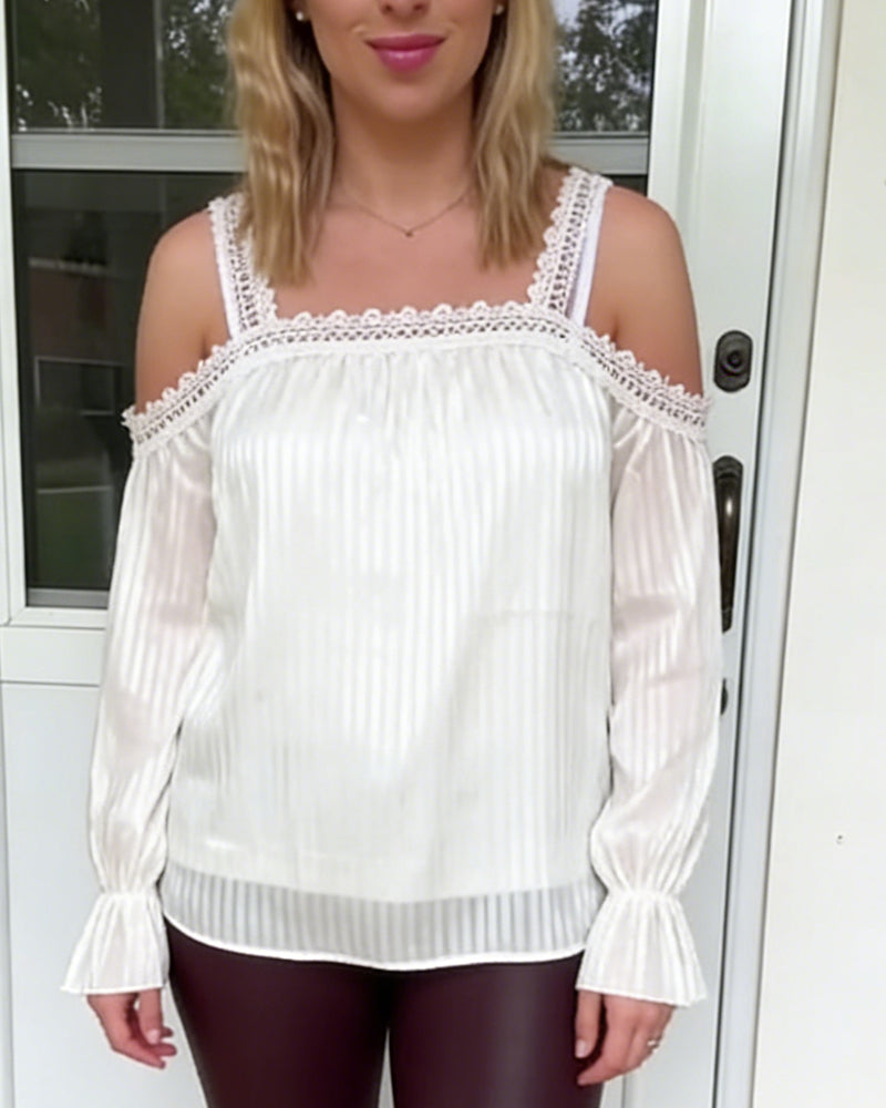 Bluse Mit Spitze Und Ausgestelltem Schulter Falt