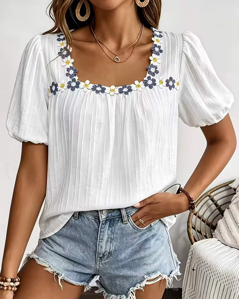 Bluse Quadratausschnitt Puffärmel