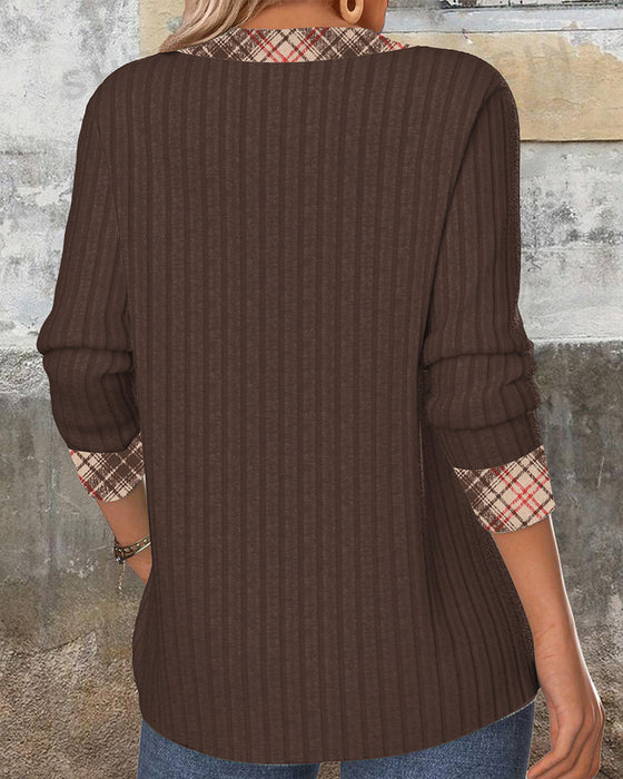 Pullover V-Ausschnitt Gepanzert Karriert Gestrickt