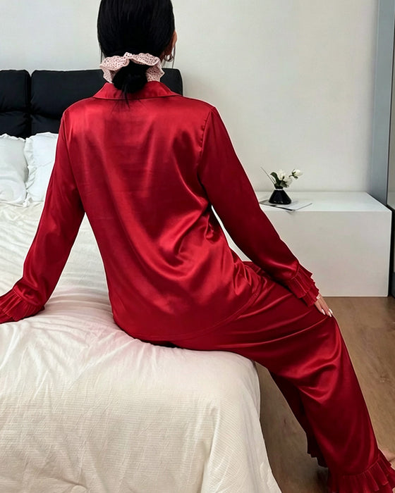 Pyjama Set Doppelte Schicht Volant Hemdkragen