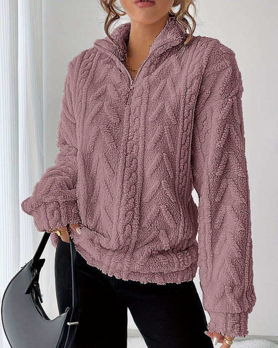 Sweatshirt Doppelseitig Fleece Halber Reißverschluss