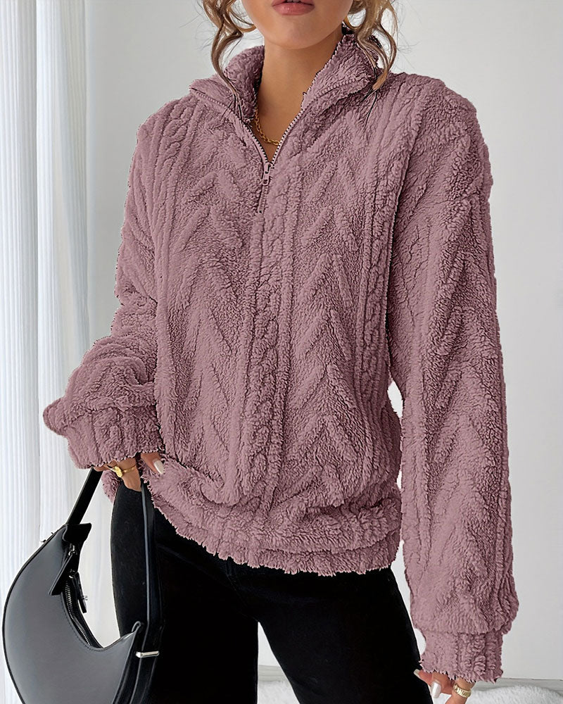Sweatshirt Doppelseitig Fleece Halber Reißverschluss