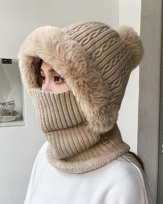 All-in-One Gestrickte Mütze Und Schal