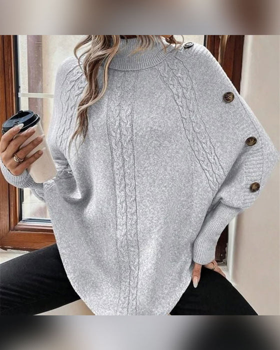 Pullover Turtleneck Unregelmäßig Zopf Knopf