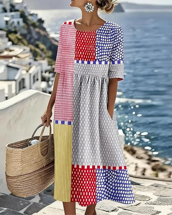 Kleid Farbblock Geometrisch Tupfen