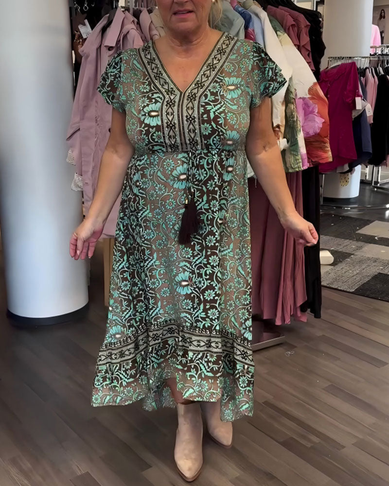 Kleid Retro Blumenmuster Mittelarm