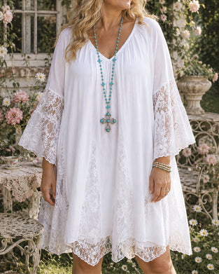 Kleid Spitzen-Patchwork V-Ausschnitt Elegant