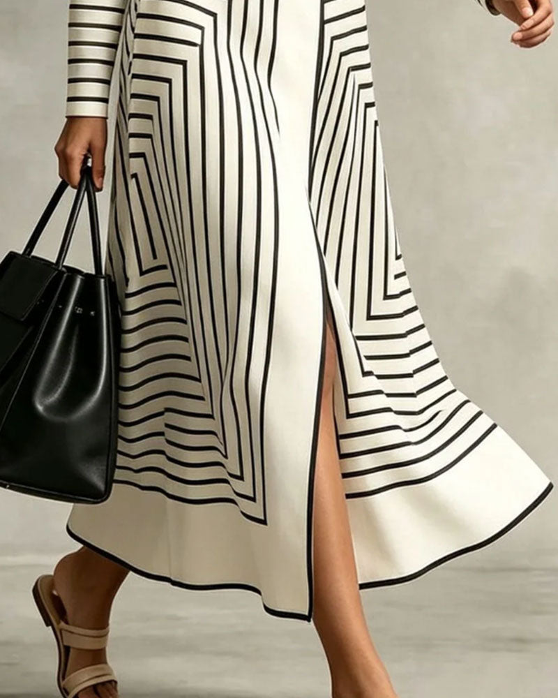 Kleid Geometrisch Gestreift Hemd