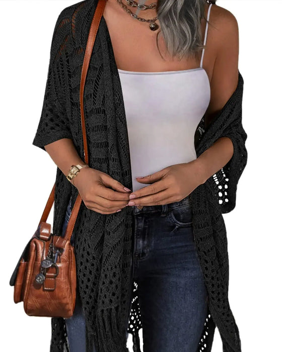 Cardigans Ausschnitt Fransen Strick
