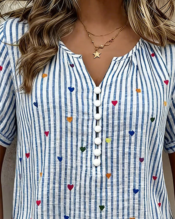 Bluse Puffärmel Herzstreifen