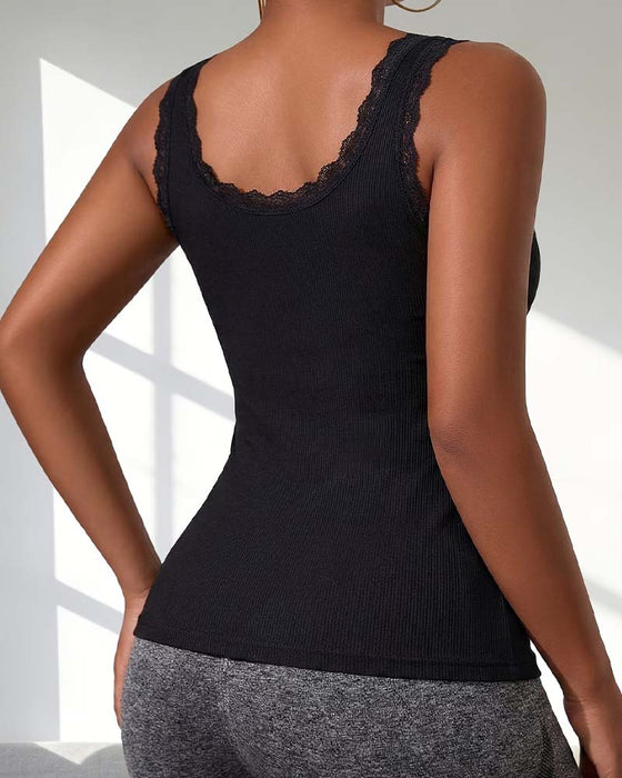 Tank Top Gepolstert Spitze Besatz