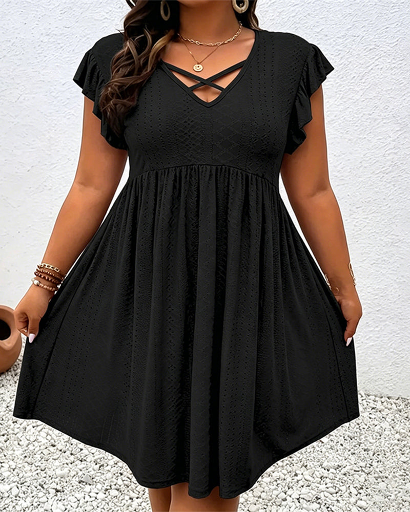 Kleid Einfarbig Durchbrochener Lotusblätterärmel