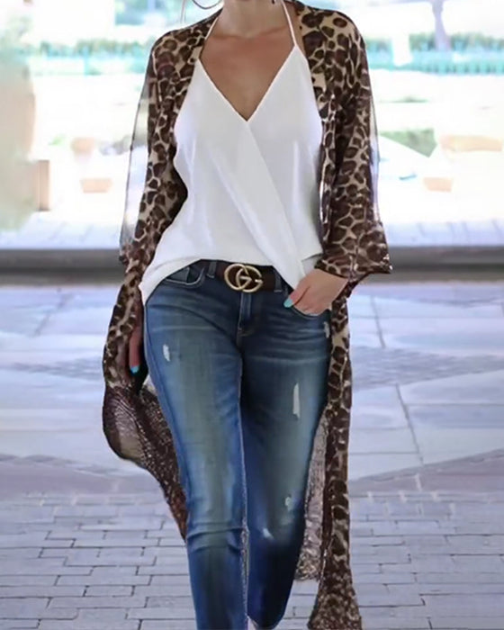 Mantel Lang Leopardendruck Sonnenschützend