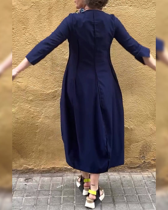 Kleid Runder Hals Uni A-Linie Stil