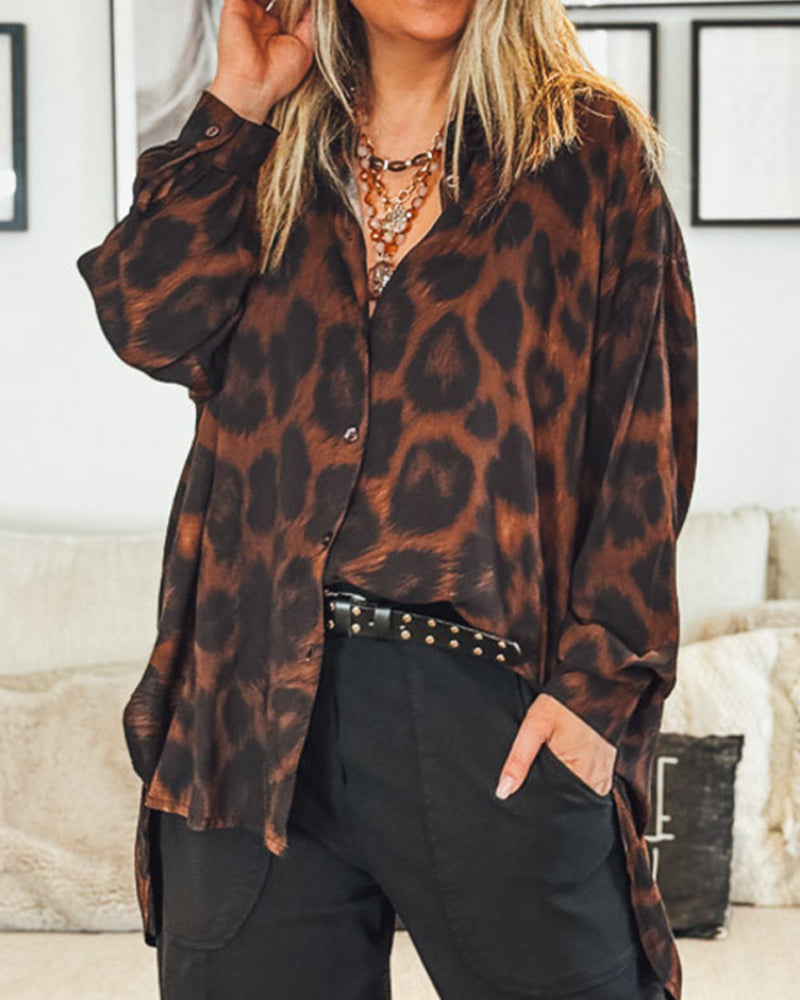 Hemd Leopardenprint lässig langärmlig