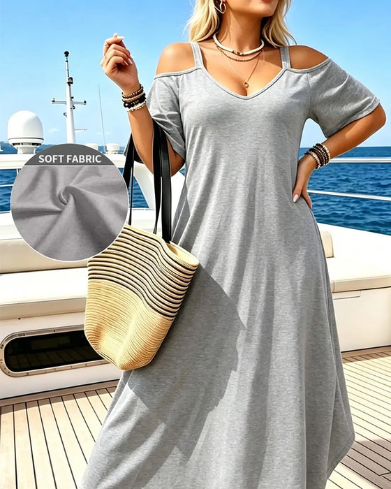 Kleid U-Ausschnitt Träger Off-Shoulder Locker