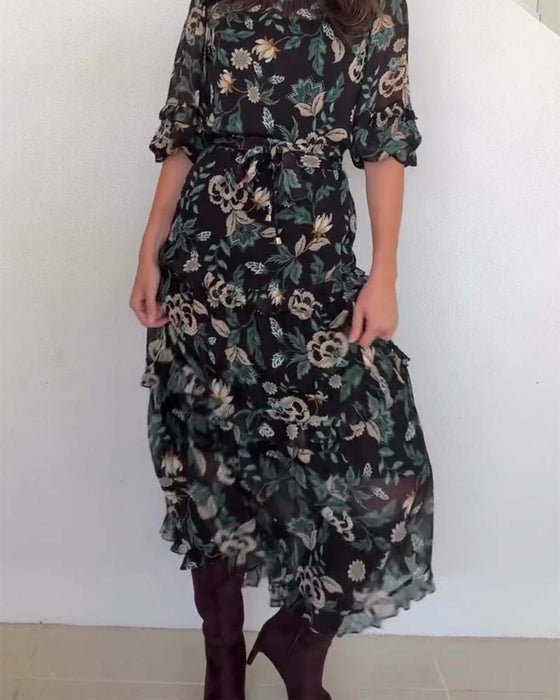 Kleid Vintage Blumig Puffärmel