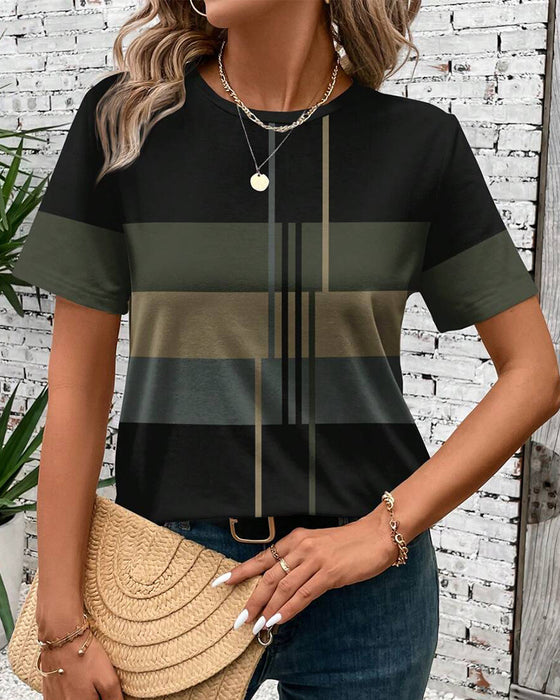 T-Shirt Rundhals Geometrischer Druck Kurzarm