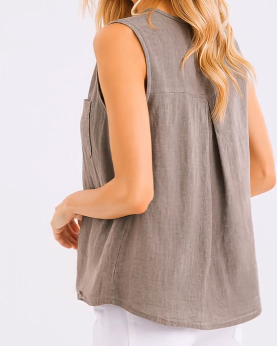 Tank Top Lässig Knopf Ärmellos
