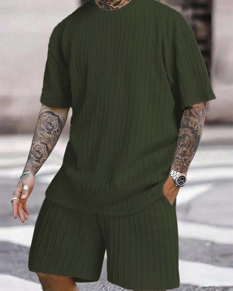 Herren Streifen T-Shirt Und Shorts Zweiteiliger Set