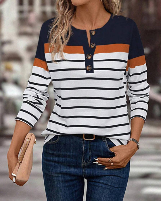 Top Mit Casual Streifenmuster und Kontrastfarbe