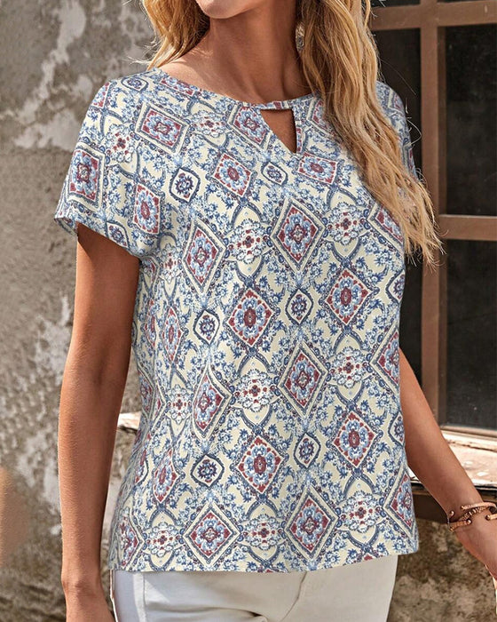 Bluse Kurzarm Bedruckt Locker