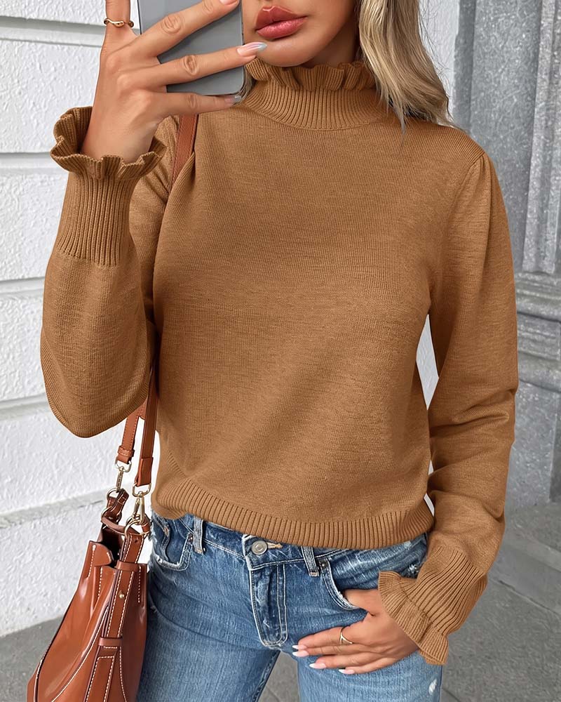 Pullover Rollkragen Spitze Rüsche