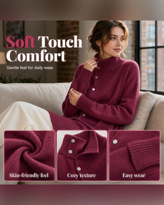 Strickjacke Turtleneck Einreihig Geknöpft