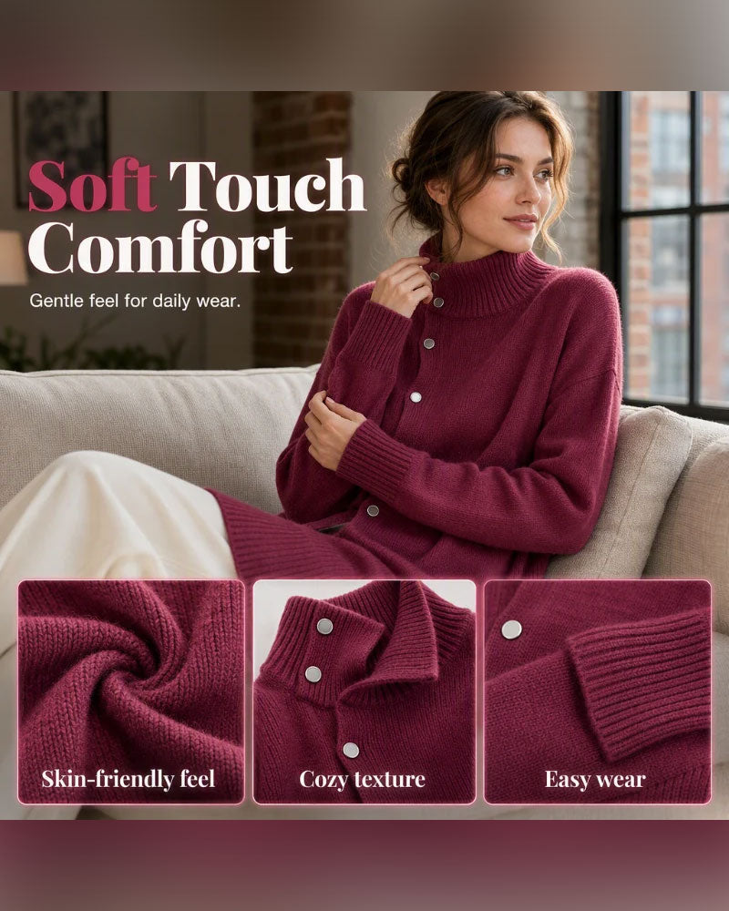 Strickjacke Turtleneck Einreihig Geknöpft