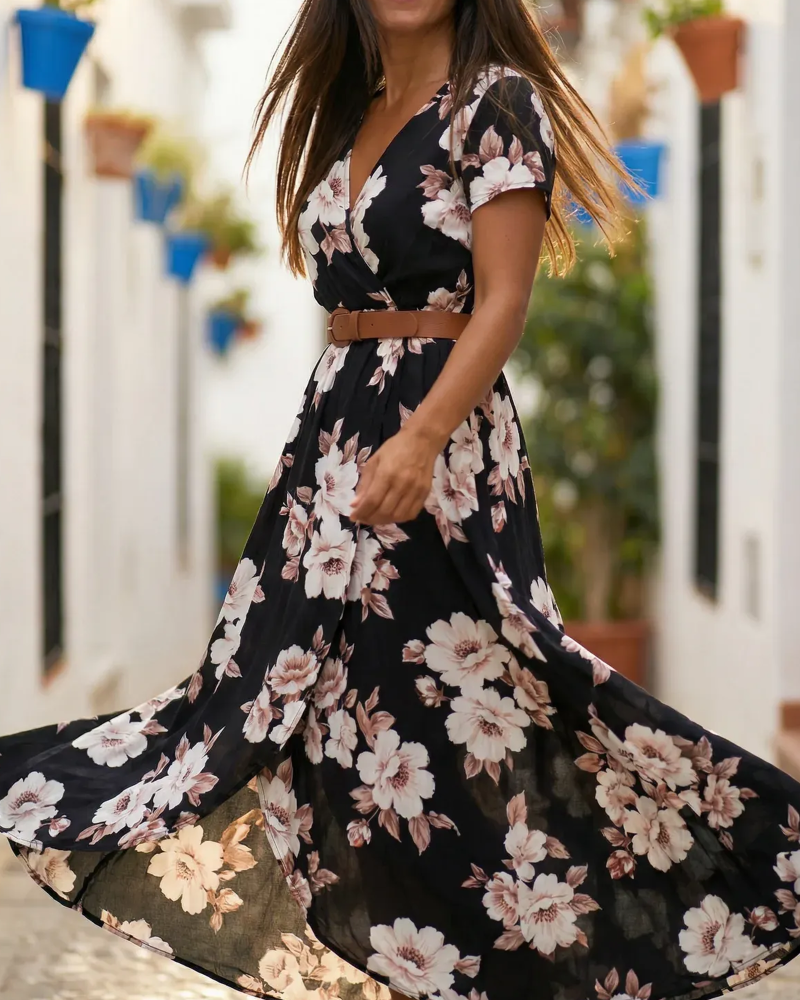 Kleid Blumenprint Lässig Kurzarm