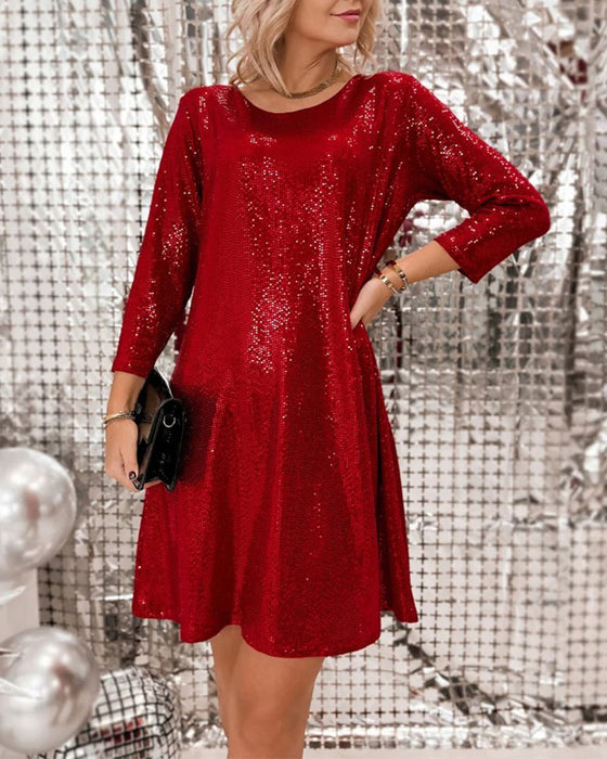 Kleid Einfarbig Lässig Langarm