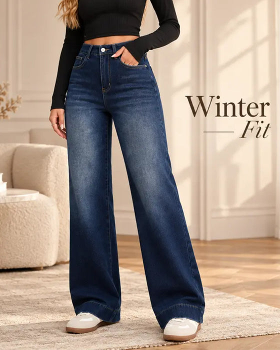 Fleecegefütterte Wide-Leg-Jeans