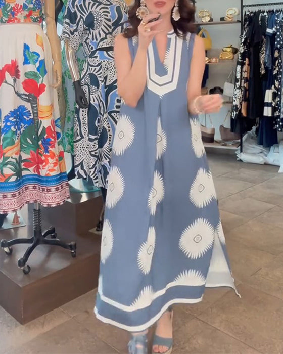 Kleid Sonnenblume Druck Ärmellos
