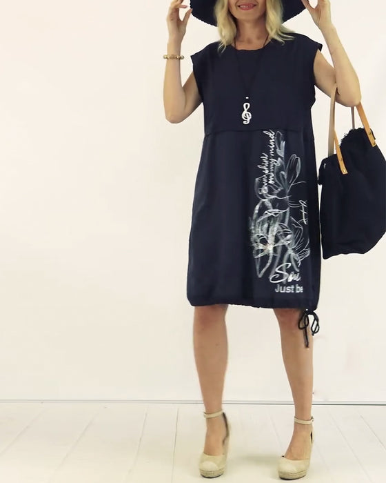 Kleid Rundhals Ärmellos Bedruckt