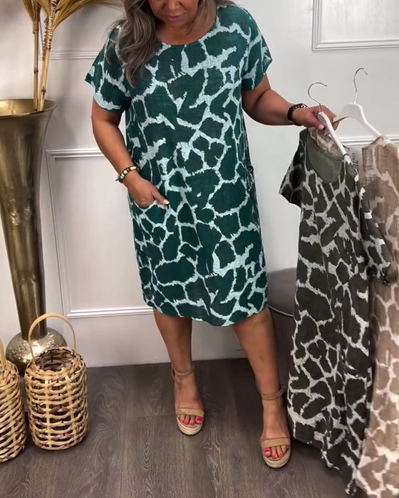 Kleid Rundhals Loose Druck