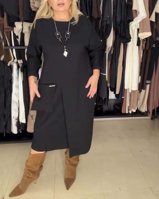 Kleid Rundhals Lockere Passform Uni Farbe