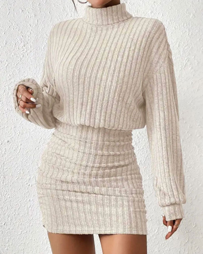 Bodycon-Kleid Mit Rippstrick Und Rollkragen