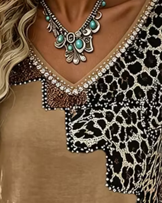Bluse V-Ausschnitt Leopard Print