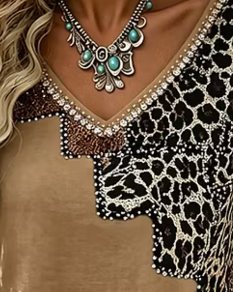 Bluse V-Ausschnitt Leopard Print