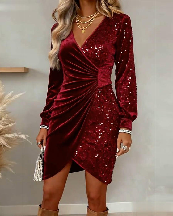 Kleid sexy V-Ausschnitt Pailletten